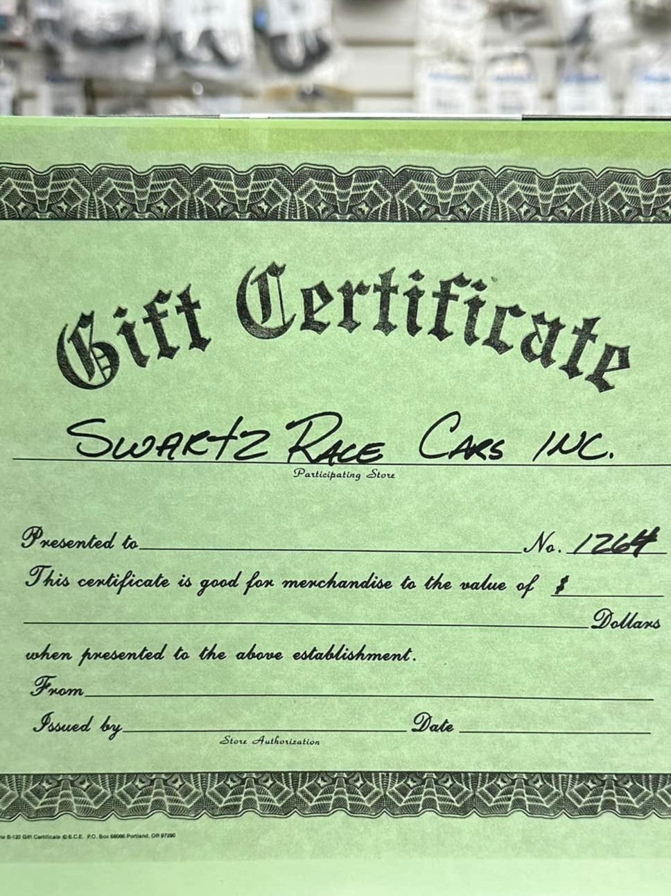 Swartz Race Cars Inc. Gift Card